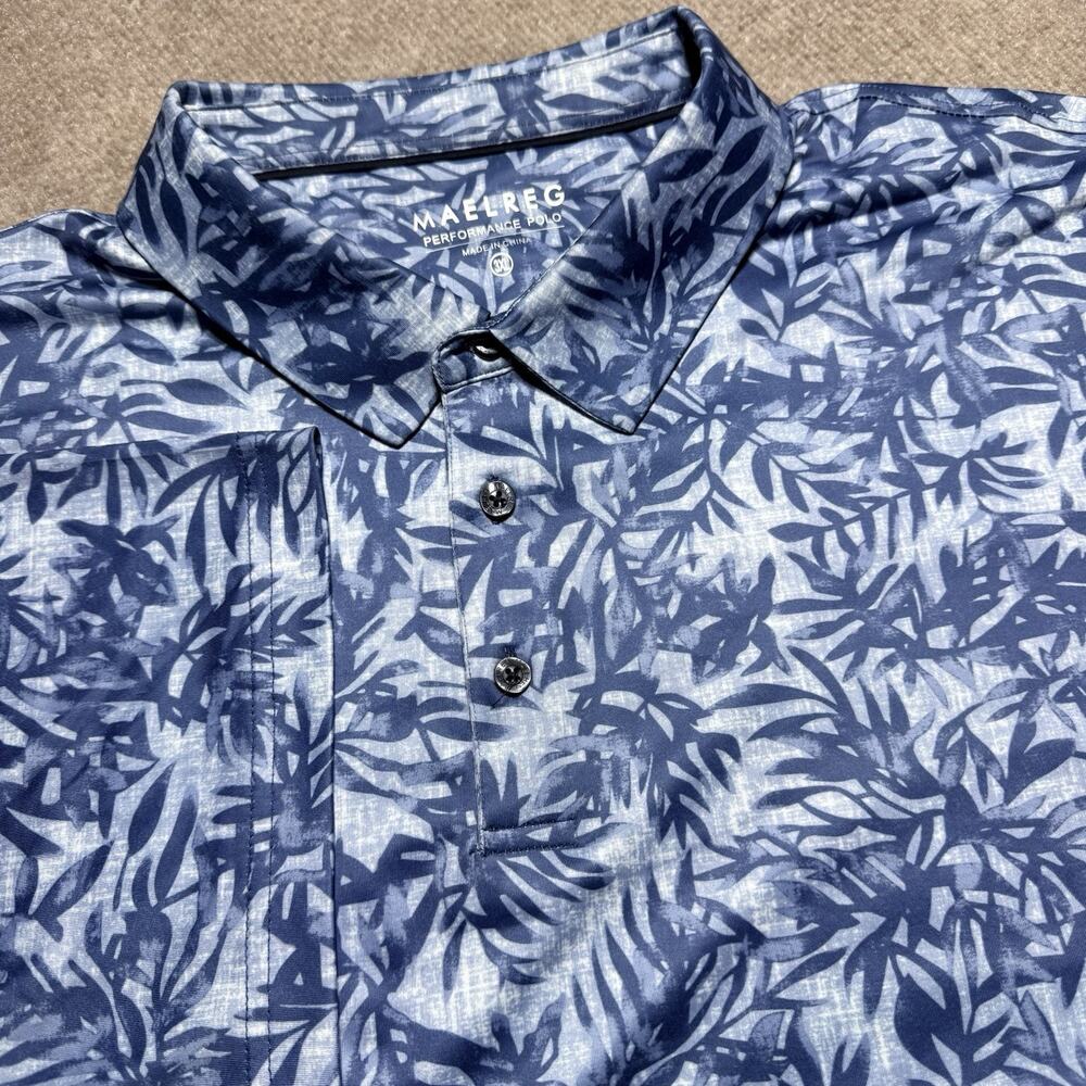 Maelreg Performance Polo Shirt Mens Sz 3XL Blue Palm Trees Wicking Stretch Golf
